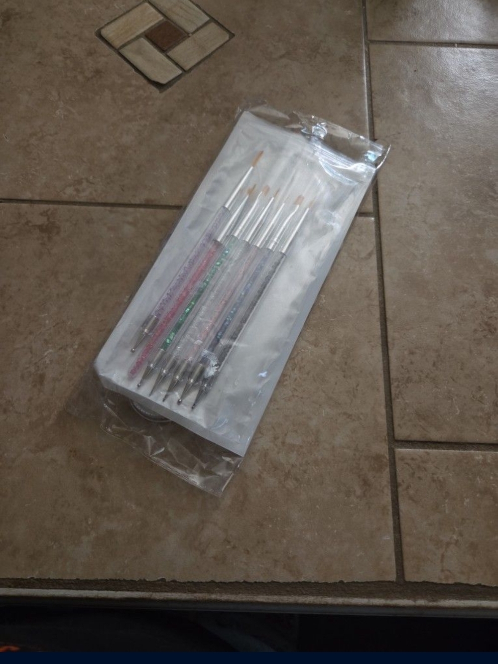Crystal Handle Nail Art Dotting & Detailing Brush Set w/ Nail Gems